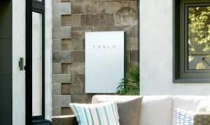 Tesla Powerwall 2 installed on a patio in Manchester