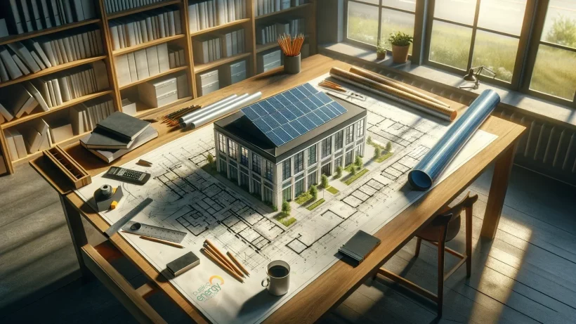 A table with designs for a commercial property representing the question: Do Businesses Need Planning Permission For Solar Panels